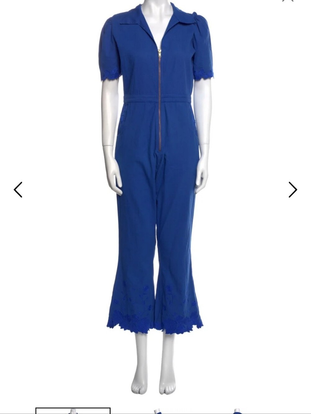 Women's Cobalt Lace-Trim Short Sleeve Jumpsuit